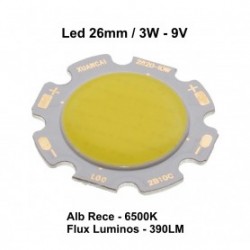 Led Cob 3W, 26mm, 6000 - 6500K / Alb-rece Led Cob 3W, 26mm, 6000 - 6500K / Alb-rece
