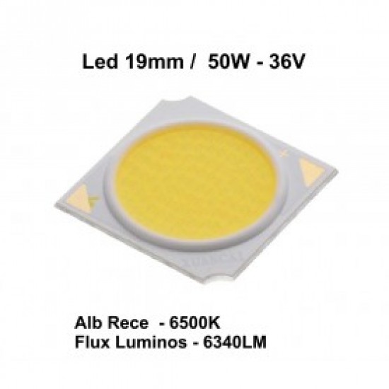 Led Cob 50W, 19mm, 6000 - 6500K / Alb-rece