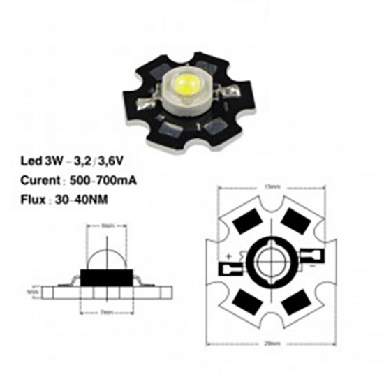 Led SMD 3W cu Radiator, Lumina Albastra