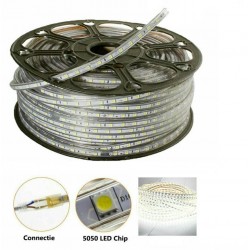 Banda LED 220V 6W 5050, Culoarea: Rece, 60 SMD/M pentru exterior, siliconat IP65, Rola 100 metri