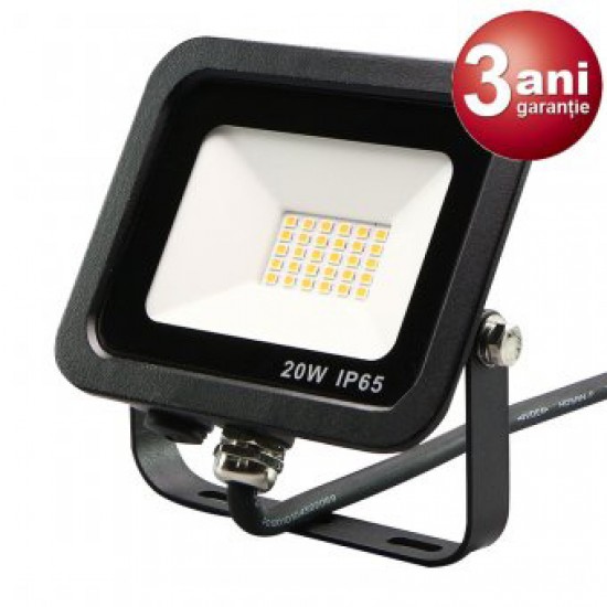 Proiector LED 20W SMD, 3 ani Garantie, ultra Slim, lumina rece, negru