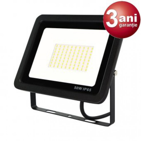 Proiector LED 50W SMD, 3 ani Garantie, ultra Slim, lumina rece, negru